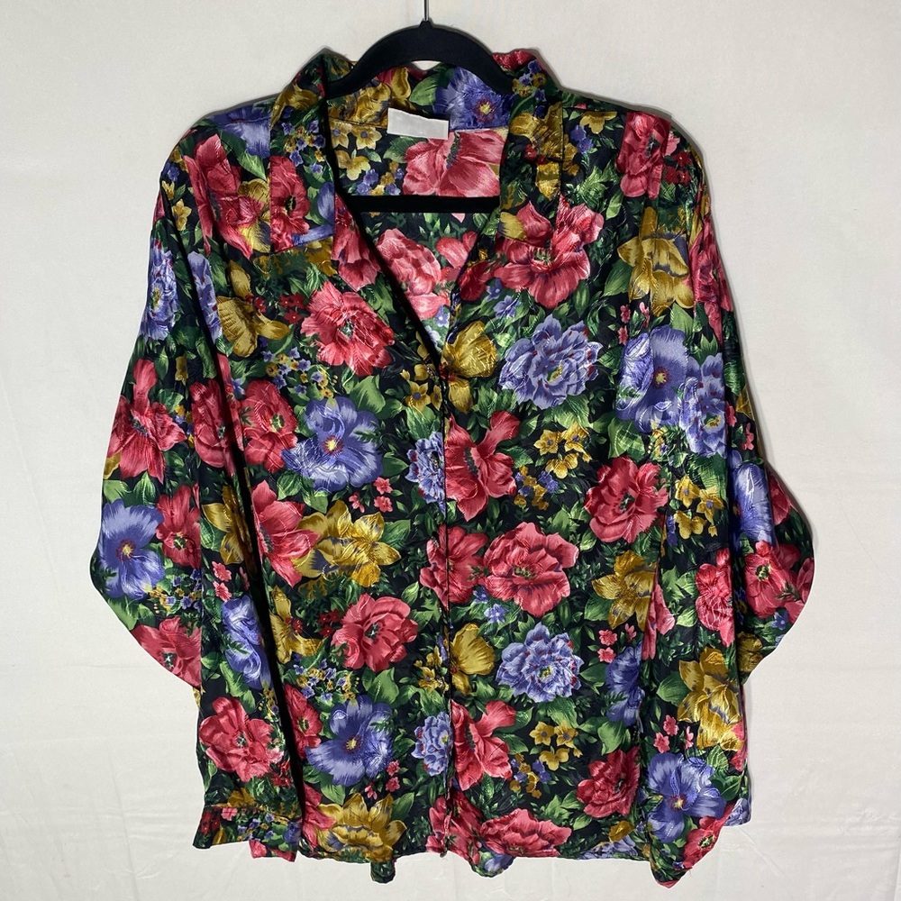 Vintage Lady Manhattan Floral Button Up Long Sleeve Blouse XXL Cottagecore